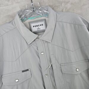Poncho Outdoors Western Shirt Mens XL Grey Pearl Snap Stretch Shirt